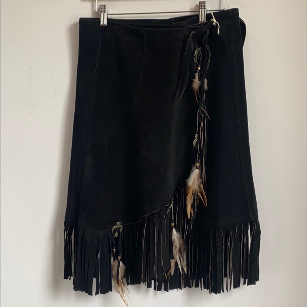 Vintage Suede Fringe wrap skirt